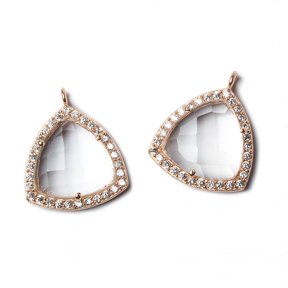15.5mm Rose Gold Bezel White CZ and Crystal Quartz Triangle Pendant 1 piece - Beadsofcambay.com