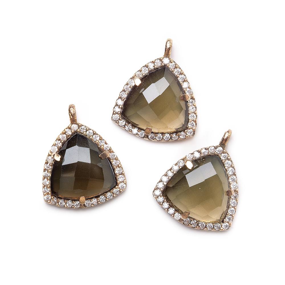 15.5mm Rose Gold CZ Bezel Smoky Hydro Quartz Faceted Triangle Pendant 1 piece - Beadsofcambay.com