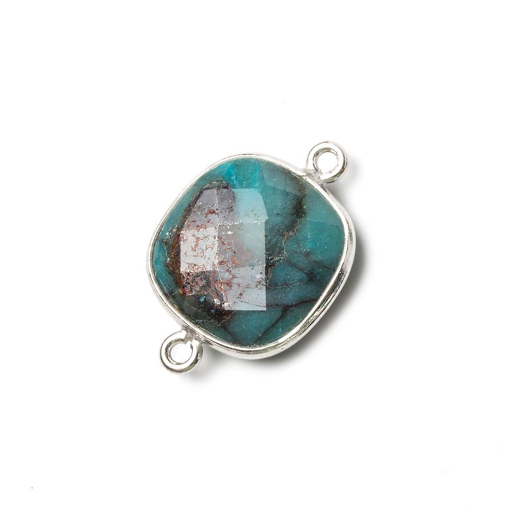 15.5mm Silver Bezel Chrysocolla faceted cushion Connector 1 piece - Beadsofcambay.com