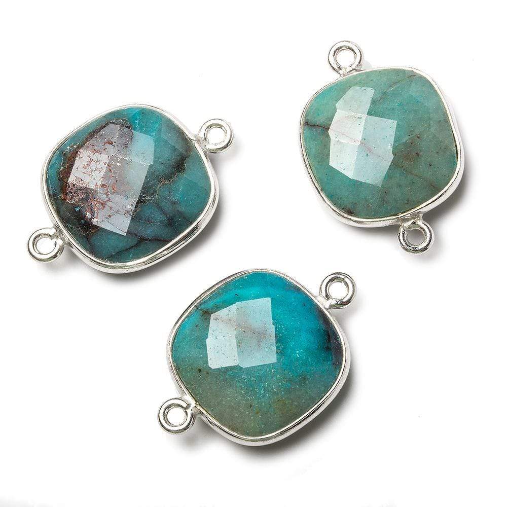 15.5mm Silver Bezel Chrysocolla faceted cushion Connector 1 piece - Beadsofcambay.com