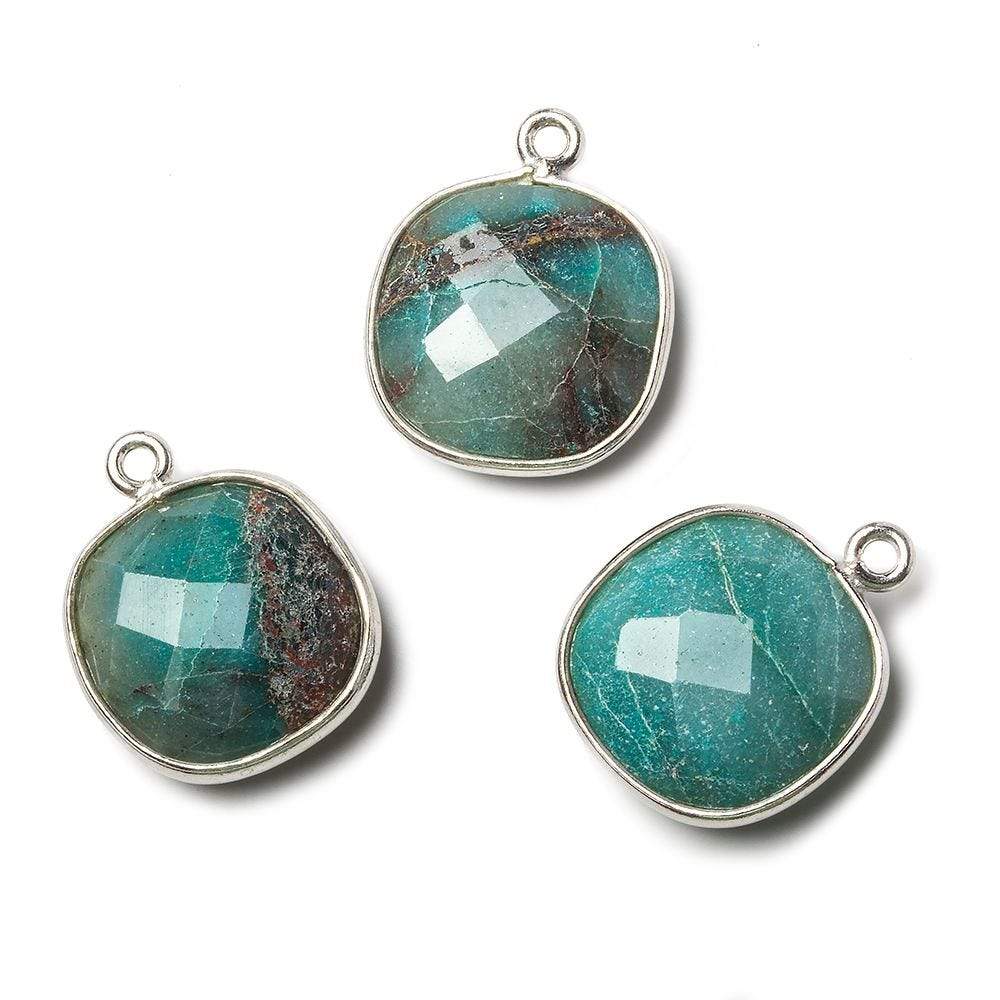 15.5mm Silver Bezel Chrysocolla faceted cushion Pendant 1 piece - Beadsofcambay.com