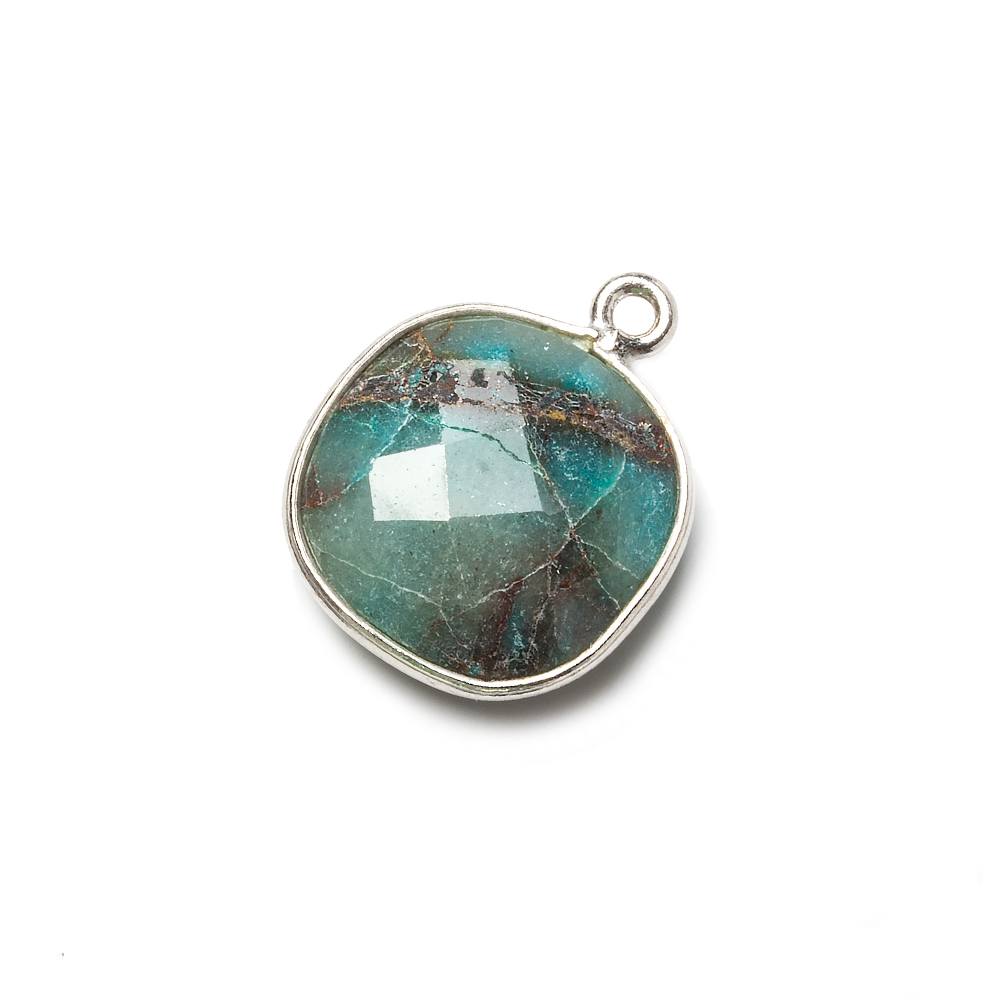 15.5mm Silver Bezel Chrysocolla faceted cushion Pendant 1 piece - Beadsofcambay.com
