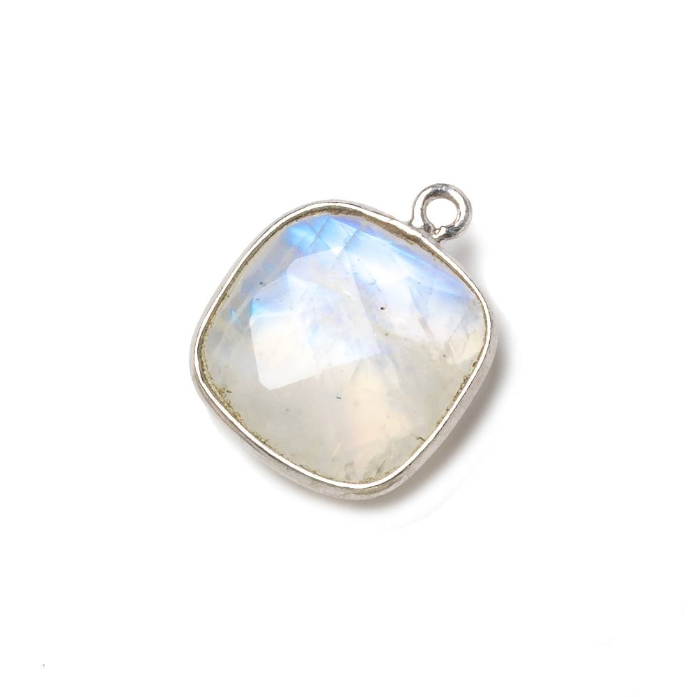 15.5mm Silver Bezel Rainbow Moonstone faceted cushion Pendant 1 piece - Beadsofcambay.com