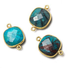15.5mm Vermeil Bezel Chrysocolla faceted cushion Connector 1 piece - Beadsofcambay.com