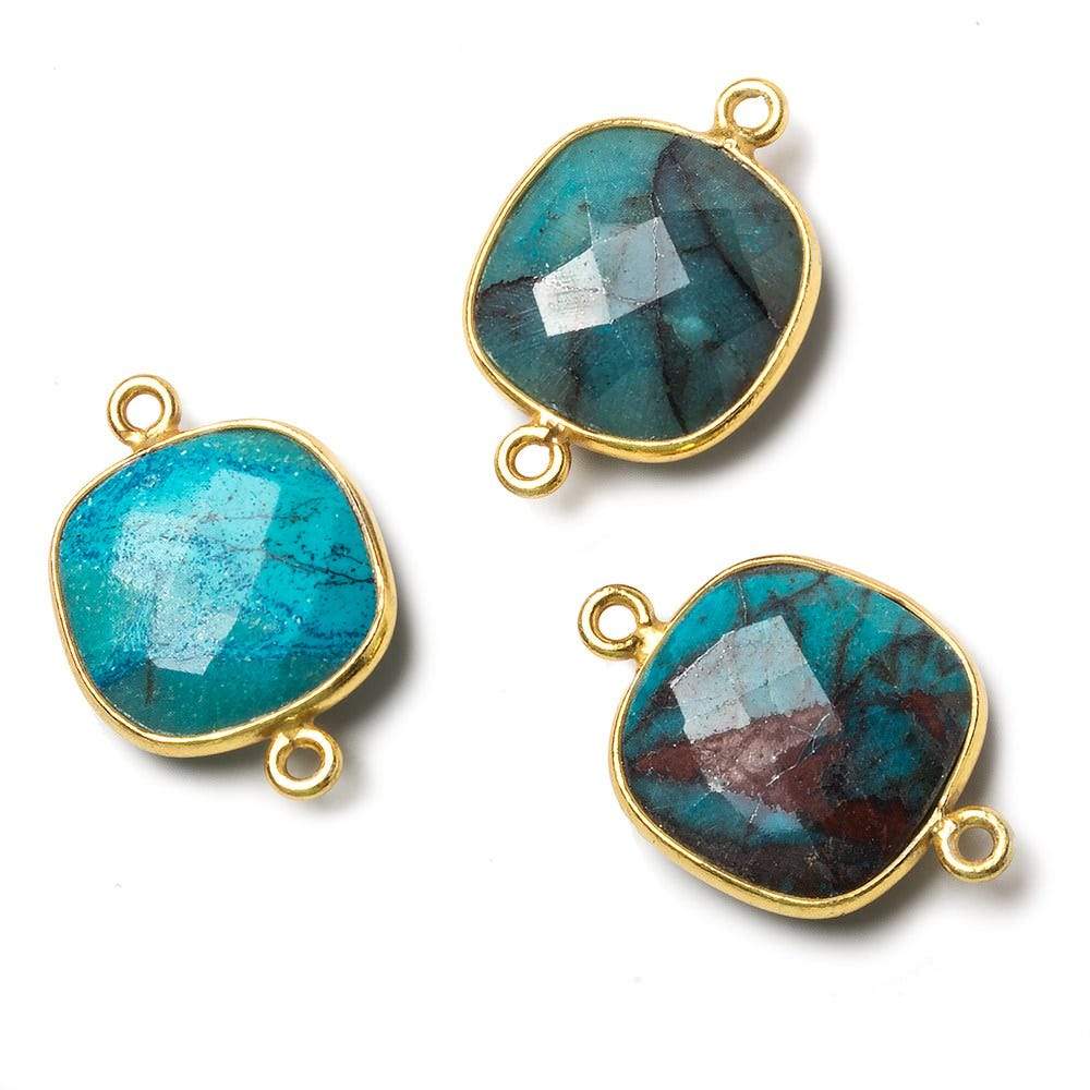 15.5mm Vermeil Bezel Chrysocolla faceted cushion Connector 1 piece - Beadsofcambay.com