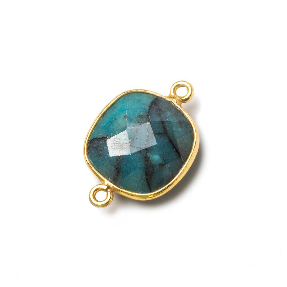 15.5mm Vermeil Bezel Chrysocolla faceted cushion Connector 1 piece - Beadsofcambay.com