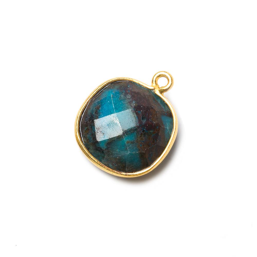 15.5mm Vermeil Bezel Chrysocolla faceted cushion Pendant 1 piece - Beadsofcambay.com