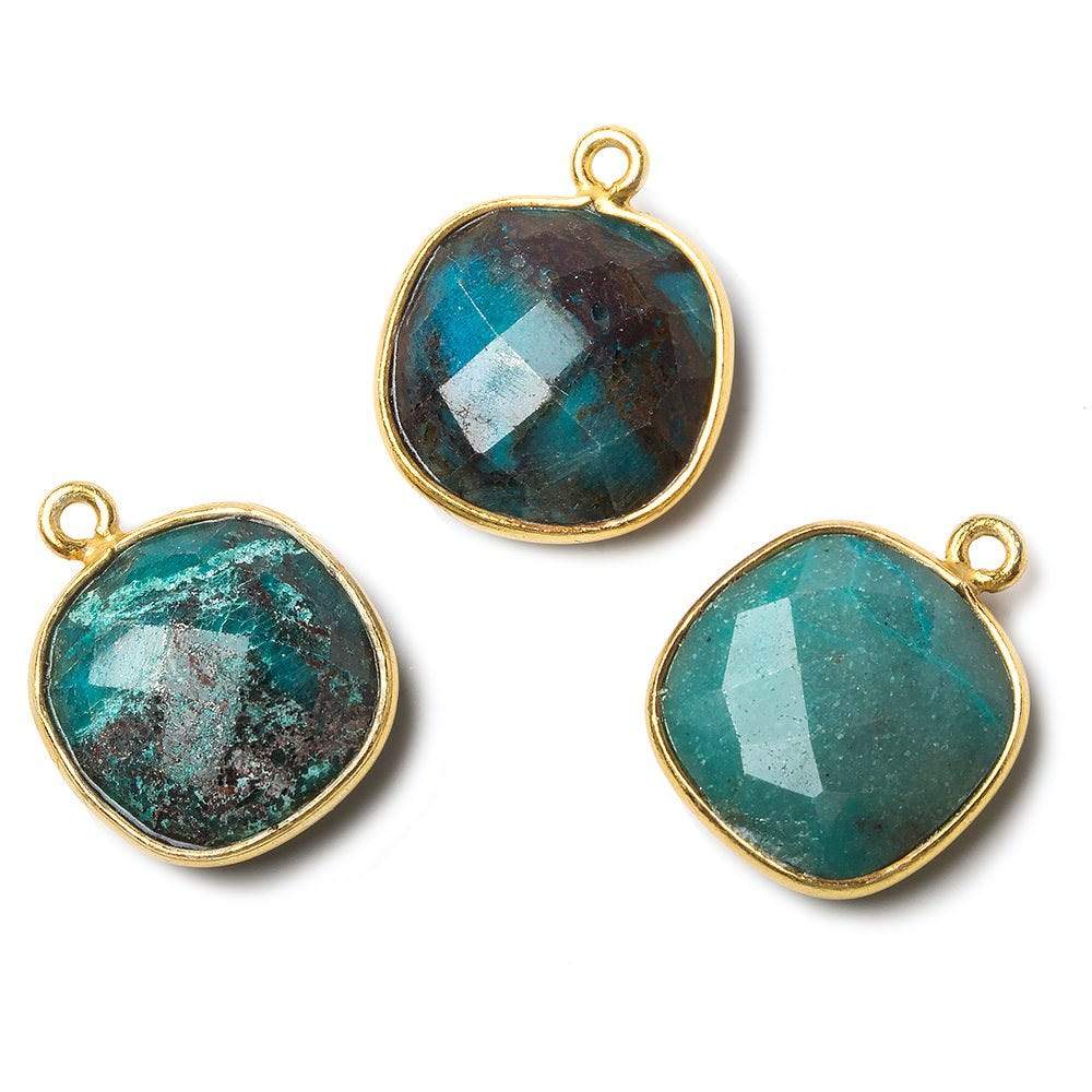 15.5mm Vermeil Bezel Chrysocolla faceted cushion Pendant 1 piece - Beadsofcambay.com