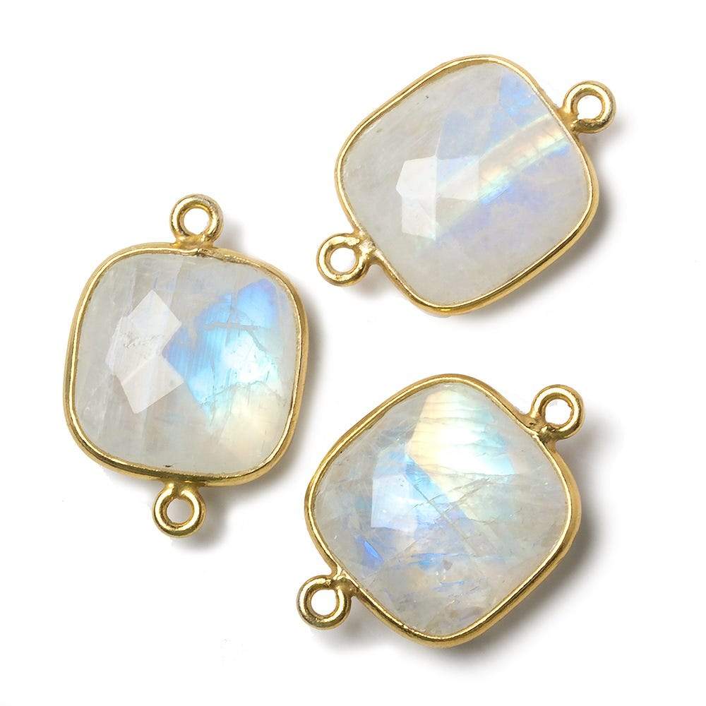 15.5mm Vermeil Bezel Rainbow Moonstone faceted cushion Connector 1 piece - Beadsofcambay.com