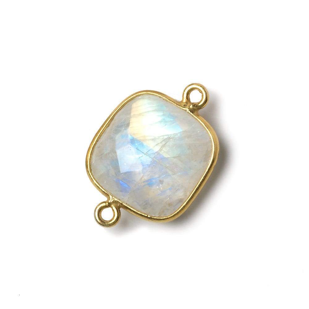 15.5mm Vermeil Bezel Rainbow Moonstone faceted cushion Connector 1 piece - Beadsofcambay.com