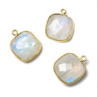 15.5mm Vermeil Bezel Rainbow Moonstone faceted cushion Pendant 1 piece - Beadsofcambay.com