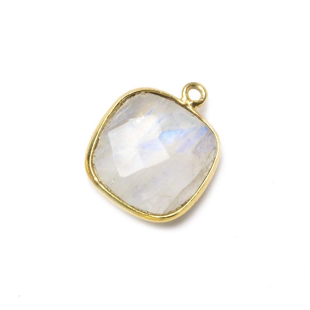 15.5mm Vermeil Bezel Rainbow Moonstone faceted cushion Pendant 1 piece - Beadsofcambay.com