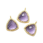 15.5mm Vermeil Bezel White CZ and Amethyst Triangle Pendant 1 piece - Beadsofcambay.com