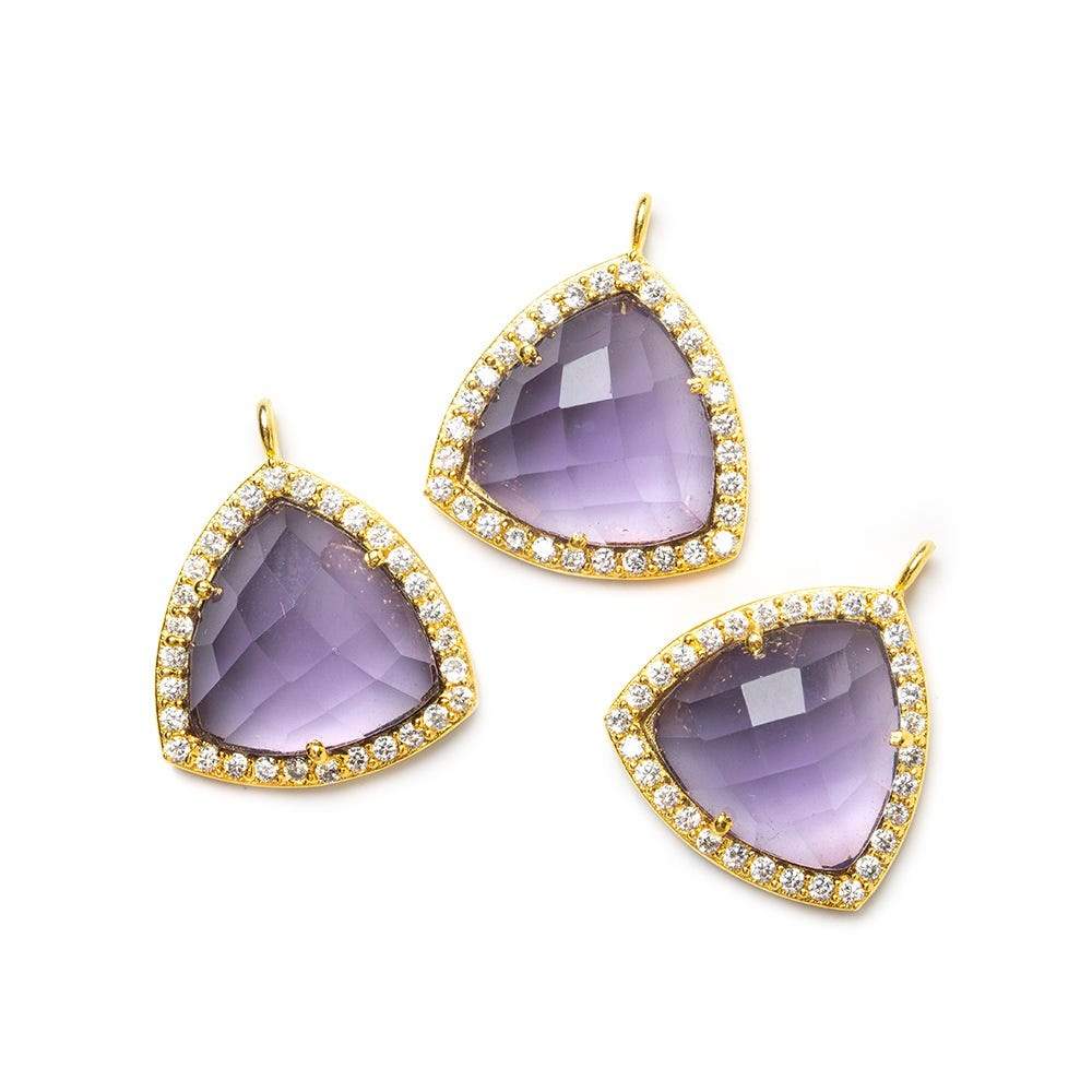 15.5mm Vermeil Bezel White CZ and Amethyst Triangle Pendant 1 piece - Beadsofcambay.com
