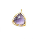 15.5mm Vermeil Bezel White CZ and Amethyst Triangle Pendant 1 piece - Beadsofcambay.com