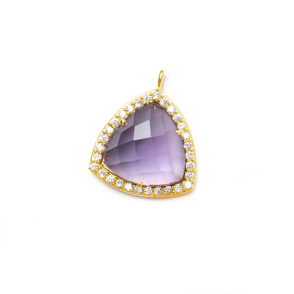 15.5mm Vermeil Bezel White CZ and Amethyst Triangle Pendant 1 piece - Beadsofcambay.com