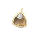15.5mm Vermeil CZ Bezel Smoky Hydro Quartz Faceted Triangle Pendant 1 piece - Beadsofcambay.com