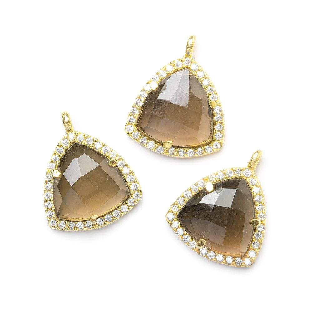 15.5mm Vermeil Bezel White CZ and Smoky Quartz Triangle Pendant 1 piece - Beadsofcambay.com