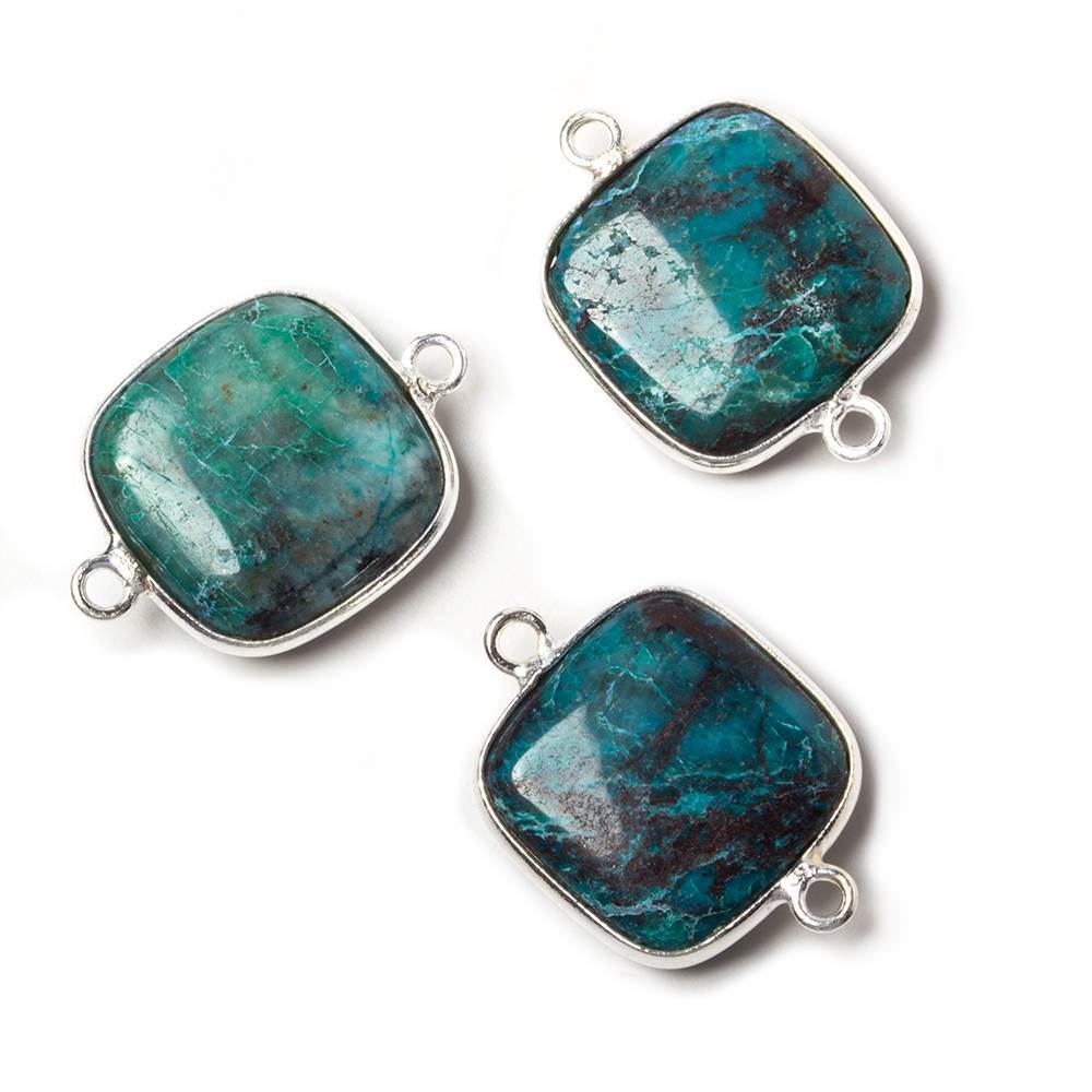 15.5x15.5mm Silver Bezeled Chrysocolla plain pillow Connector 1 piece - Beadsofcambay.com