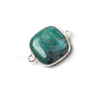 15.5x15.5mm Silver Bezeled Chrysocolla plain pillow Connector 1 piece - Beadsofcambay.com