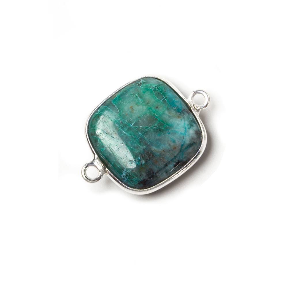 15.5x15.5mm Silver Bezeled Chrysocolla plain pillow Connector 1 piece - Beadsofcambay.com