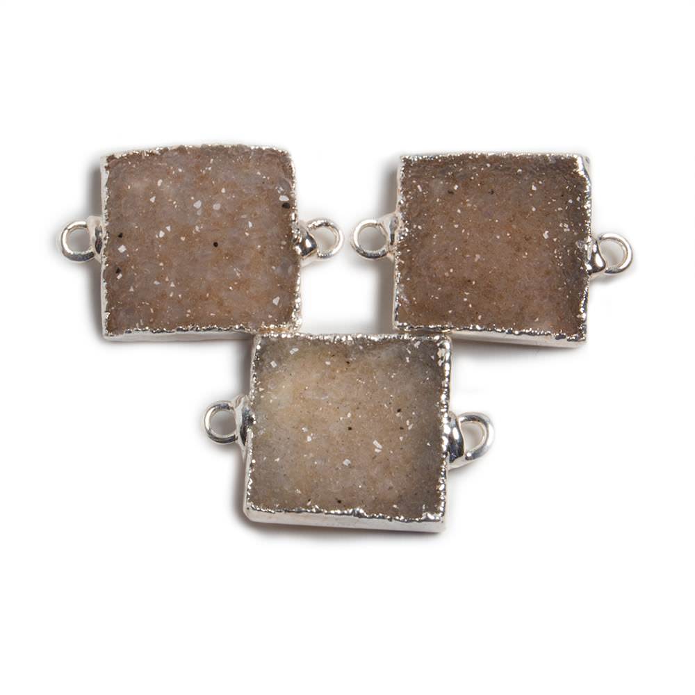 15.5x15.5mm Silver Leafed Square Drusy Focal Connector Set of 3 - Beadsofcambay.com