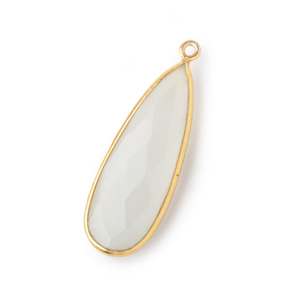Beadsofcambay 32x12mm Vermeil Bezeled Angel Skin Peach Moonstone Pear Pendant 1 piece View 2