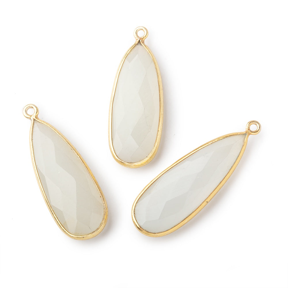 Beadsofcambay 32x12mm Vermeil Bezeled White Moonstone Pear Pendant 1 piece