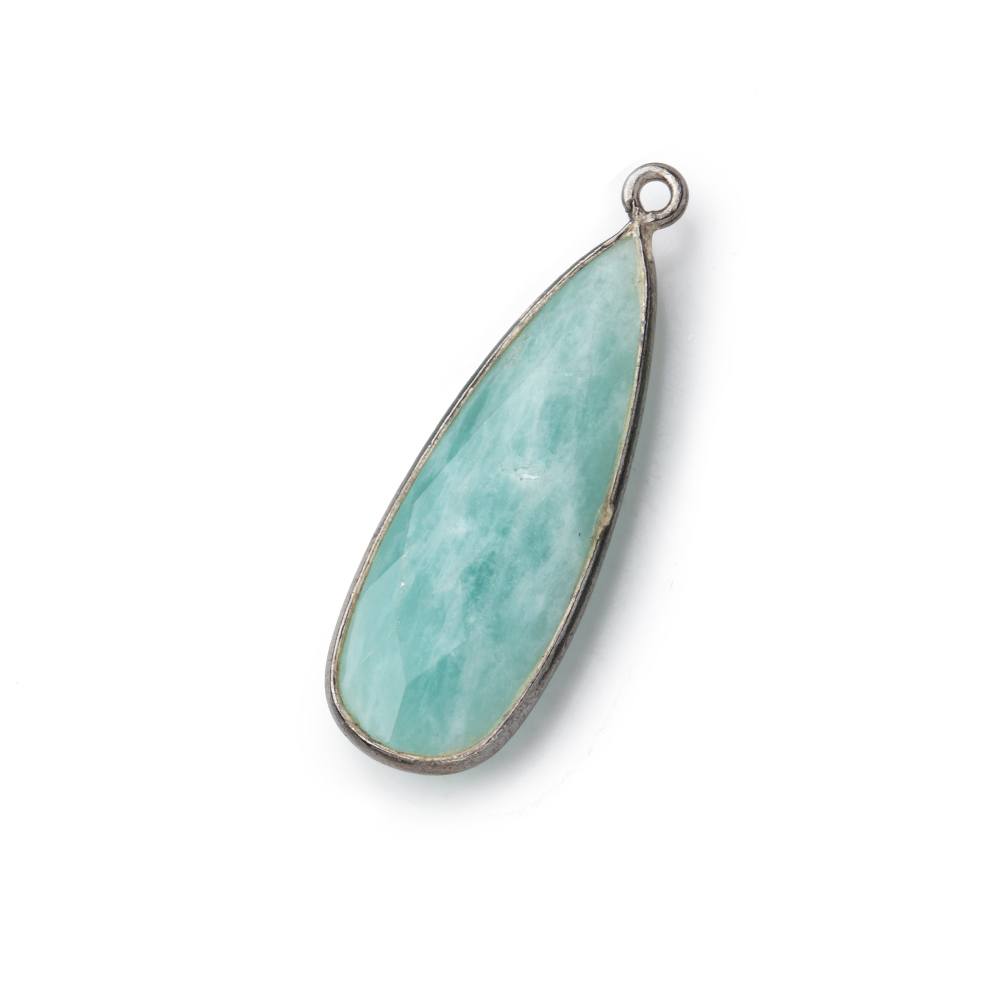 32x12mm Black Gold Bezeled Amazonite Pear Pendant 1 piece - BeadsofCambay.com