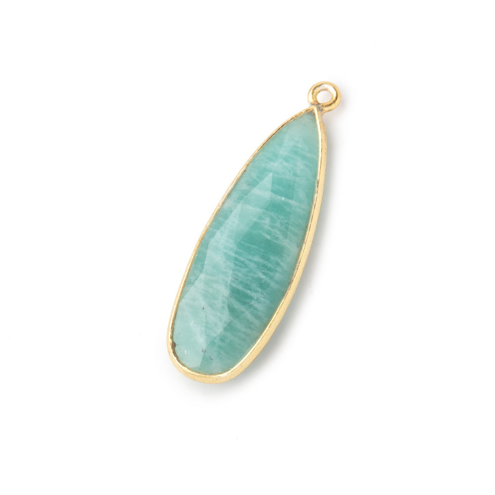 32x12mm Vermeil Bezeled Amazonite Pear Pendant 1 piece - BeadsofCambay.com