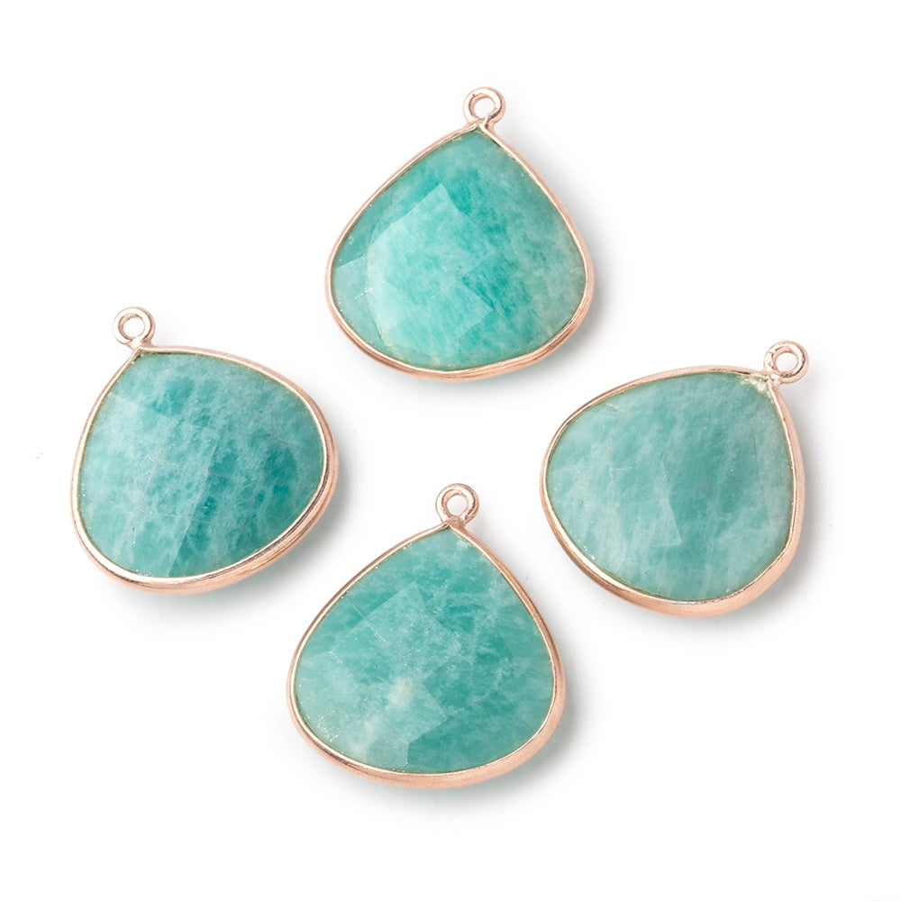 22x22mm Rose Gold Bezeled Amazonite Heart Pendant 1 piece - BeadsofCambay.com
