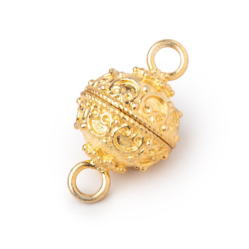 15mm 22kt Gold Plated Bali Design Round Magnetic Clasp 1 piece - Beadsofcambay.com