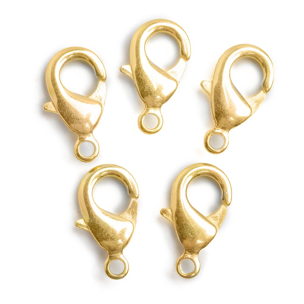 15mm 22kt Gold plated Lobster Clasp Set of 5 - Beadsofcambay.com