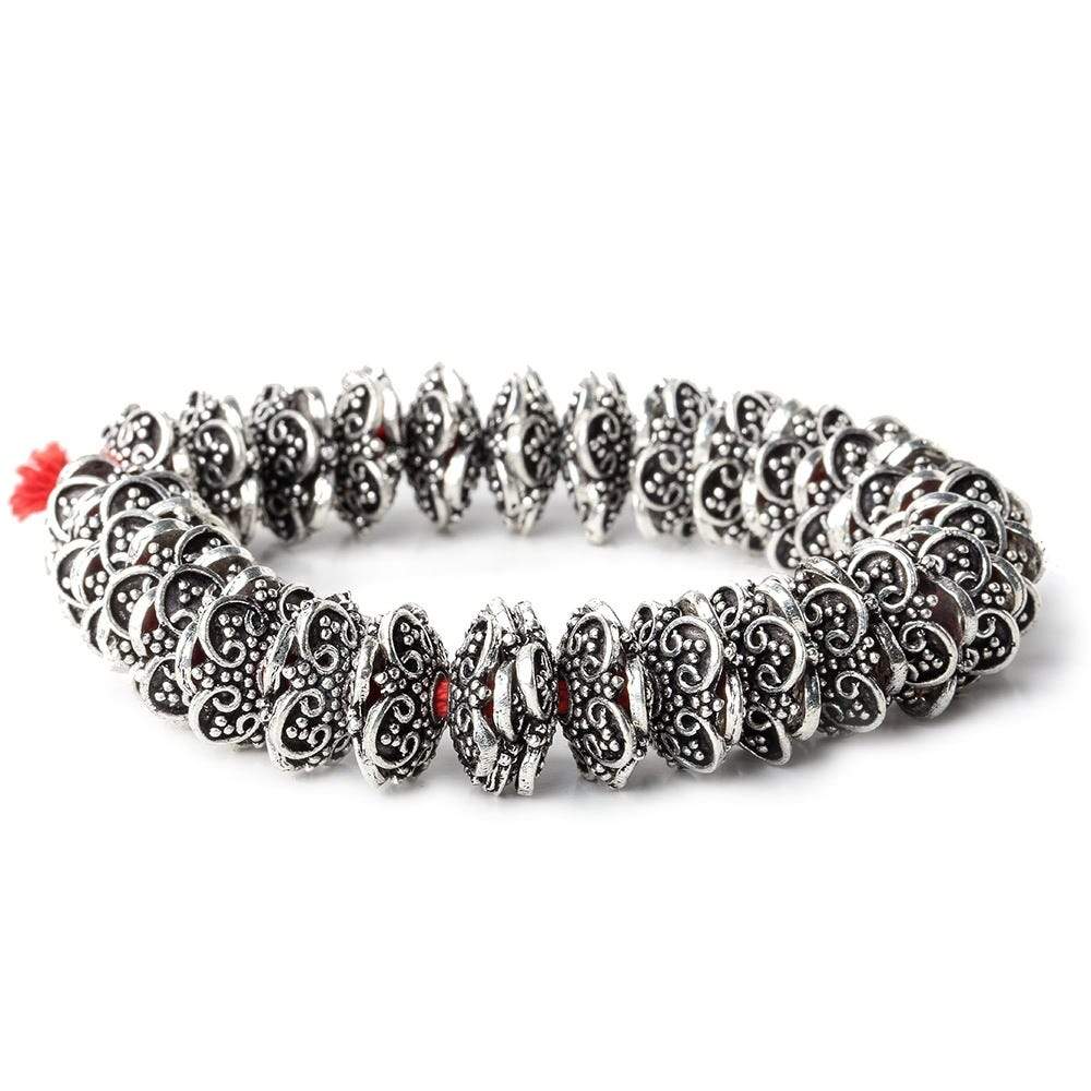 15mm Antiqued Sterling Silver plated Copper Moroccan Scroll Bead Cap 8 inch 64 beads - Beadsofcambay.com