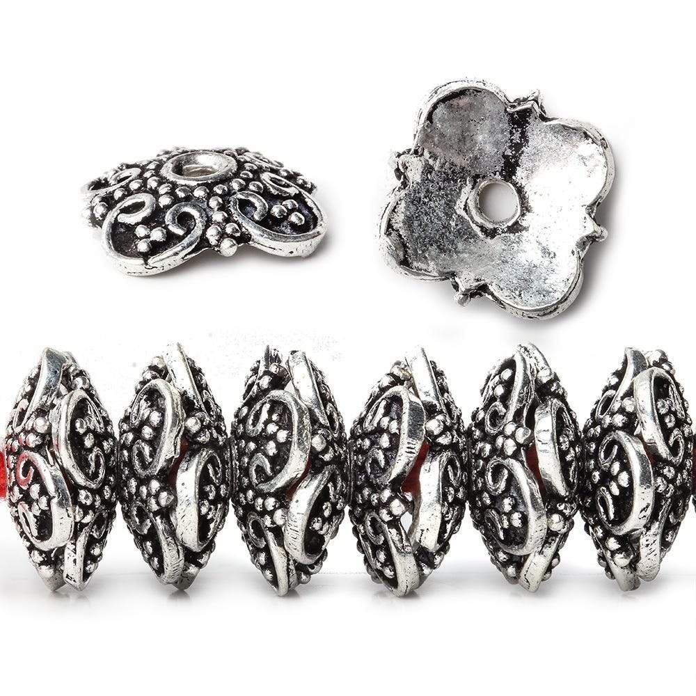 15mm Antiqued Sterling Silver plated Copper Moroccan Scroll Bead Cap 8 inch 64 beads - Beadsofcambay.com