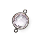 15mm Black Gold .925 Corrugated Bezel Pink Amethyst Coin 2 ring Connector 1 pc - Beadsofcambay.com