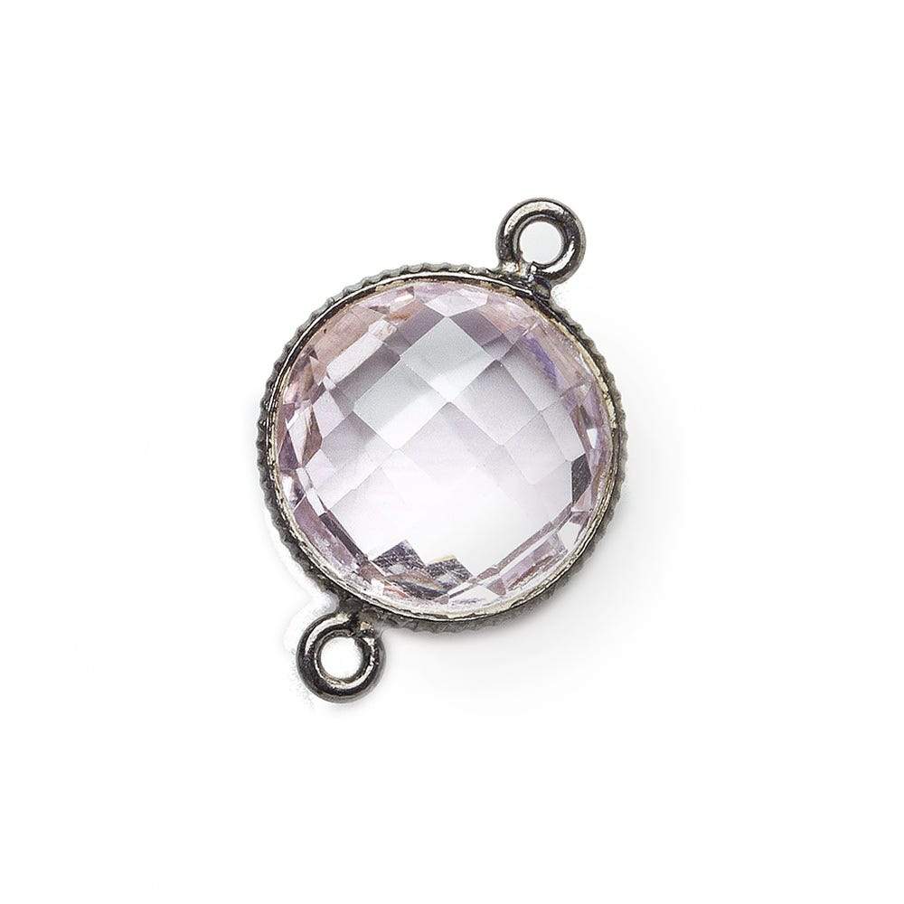 15mm Black Gold .925 Corrugated Bezel Pink Amethyst Coin 2 ring Connector 1 pc - Beadsofcambay.com