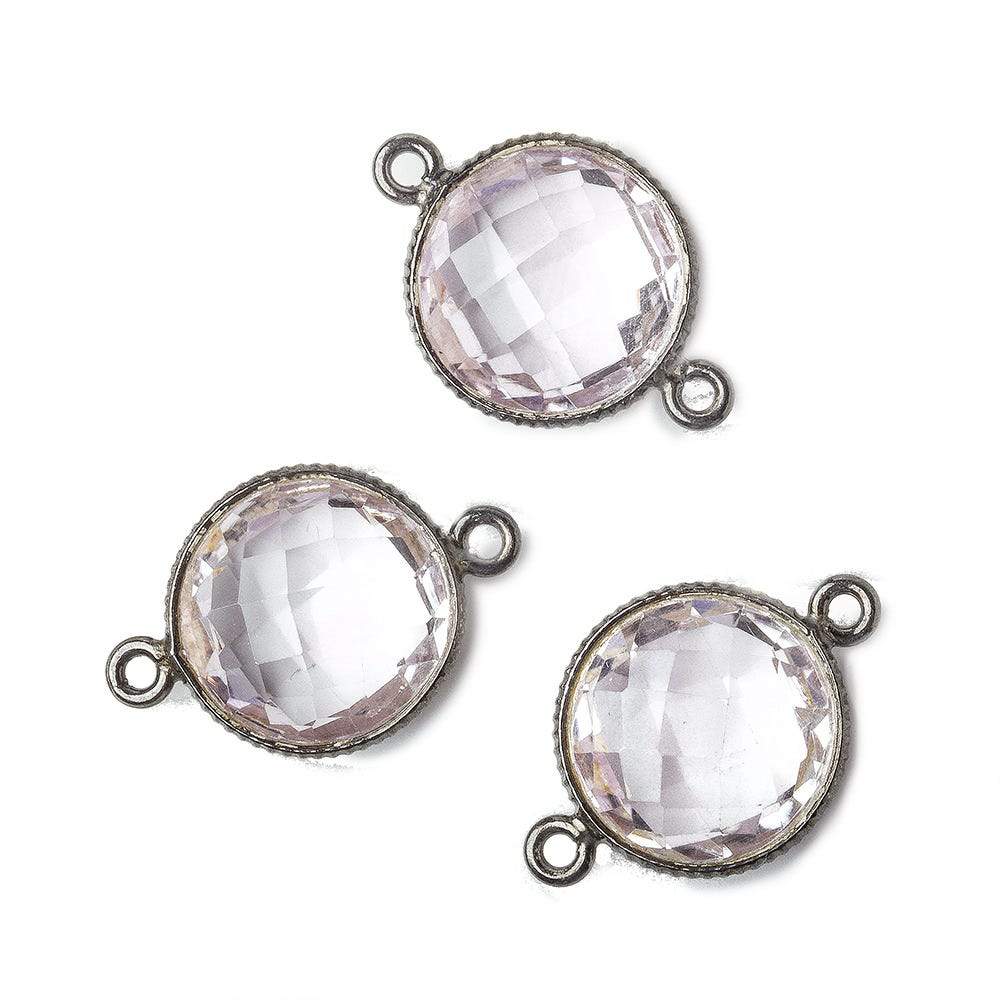 15mm Black Gold .925 Corrugated Bezel Pink Amethyst Coin 2 ring Connector 1 pc - Beadsofcambay.com