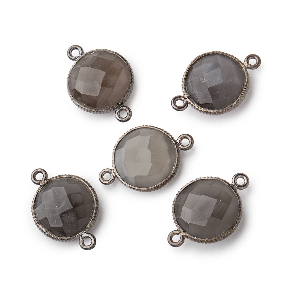 15mm Black Gold .925 Corrugated Bezel Platinum Moonstone Coin 2 ring Connector 1 piece - Beadsofcambay.com
