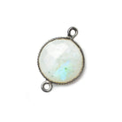 BeadsofCambay 15mm Black Gold .925 Corrugated Bezel White Moonstone Coin 2 ring Connector 1 piece