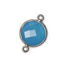15mm Black Gold .925 Corrugated Bezel Santorini Blue Chalcedony Coin 2 ring Connector 1 pc - Beadsofcambay.com