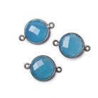 15mm Black Gold .925 Corrugated Bezel Santorini Blue Chalcedony Coin 2 ring Connector 1 pc - Beadsofcambay.com