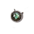 15mm Black Gold Bezeled CZ & Labradorite Coin Connector 1 pc - Beadsofcambay.com