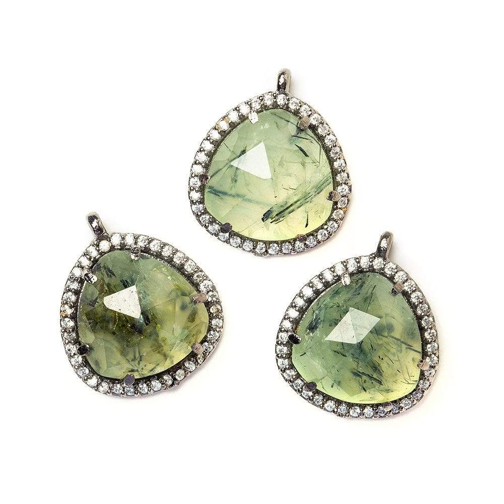 15mm Black Gold Bezeled White CZ and Prehnite Heart Pendant 1 piece - Beadsofcambay.com