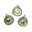 15mm Black Gold Bezeled White CZ and Prehnite Heart Pendant 1 piece - Beadsofcambay.com