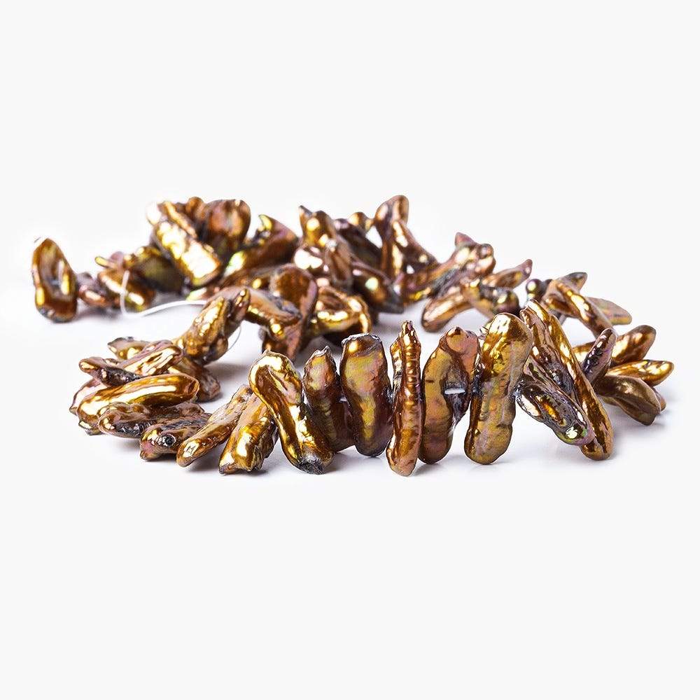 15mm Copper Freshwater Pearl Side Drilled Biwa - Beadsofcambay.com