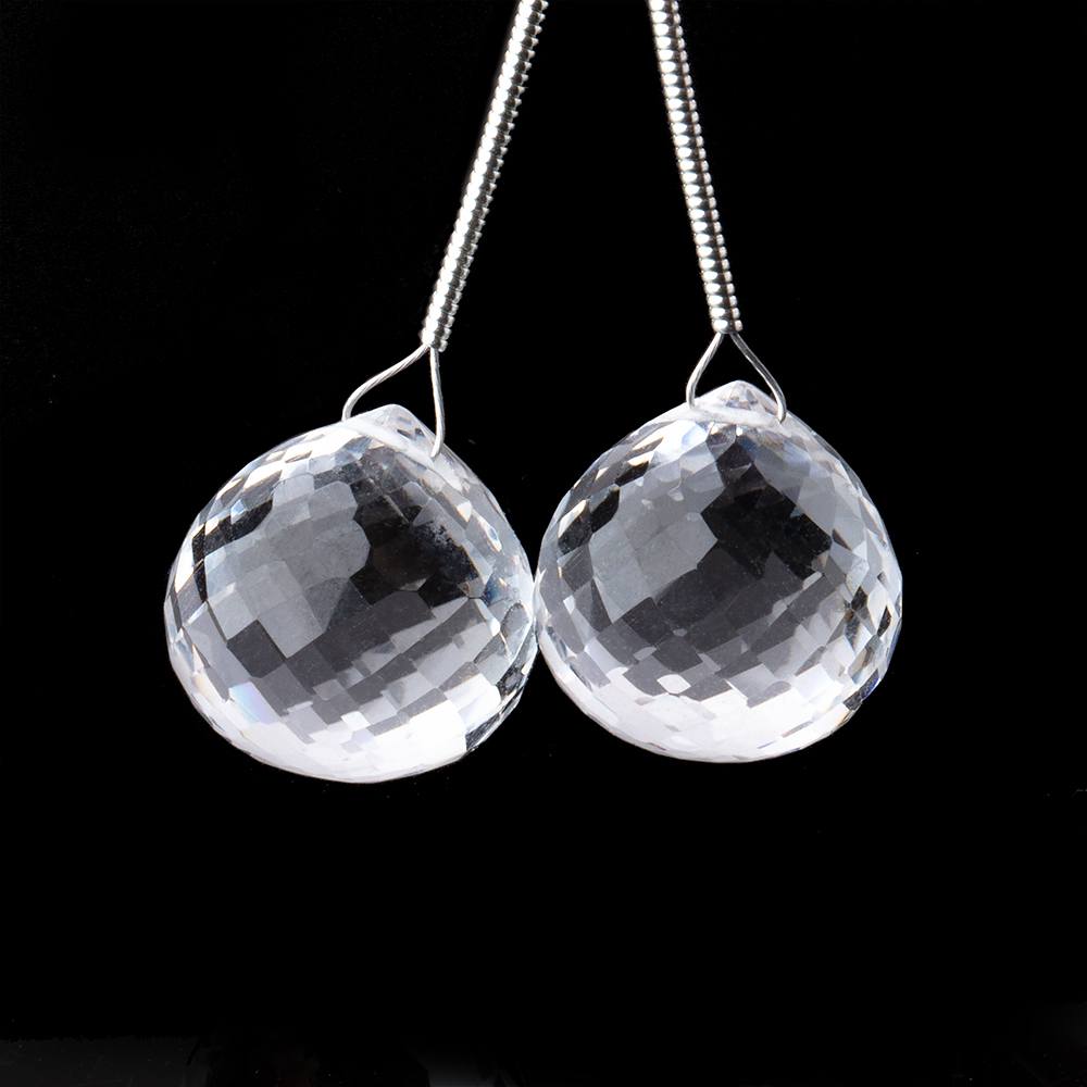 15mm Crystal Quartz Faceted Candy Kiss Focal Beads Set of 2 pieces - Beadsofcambay.com