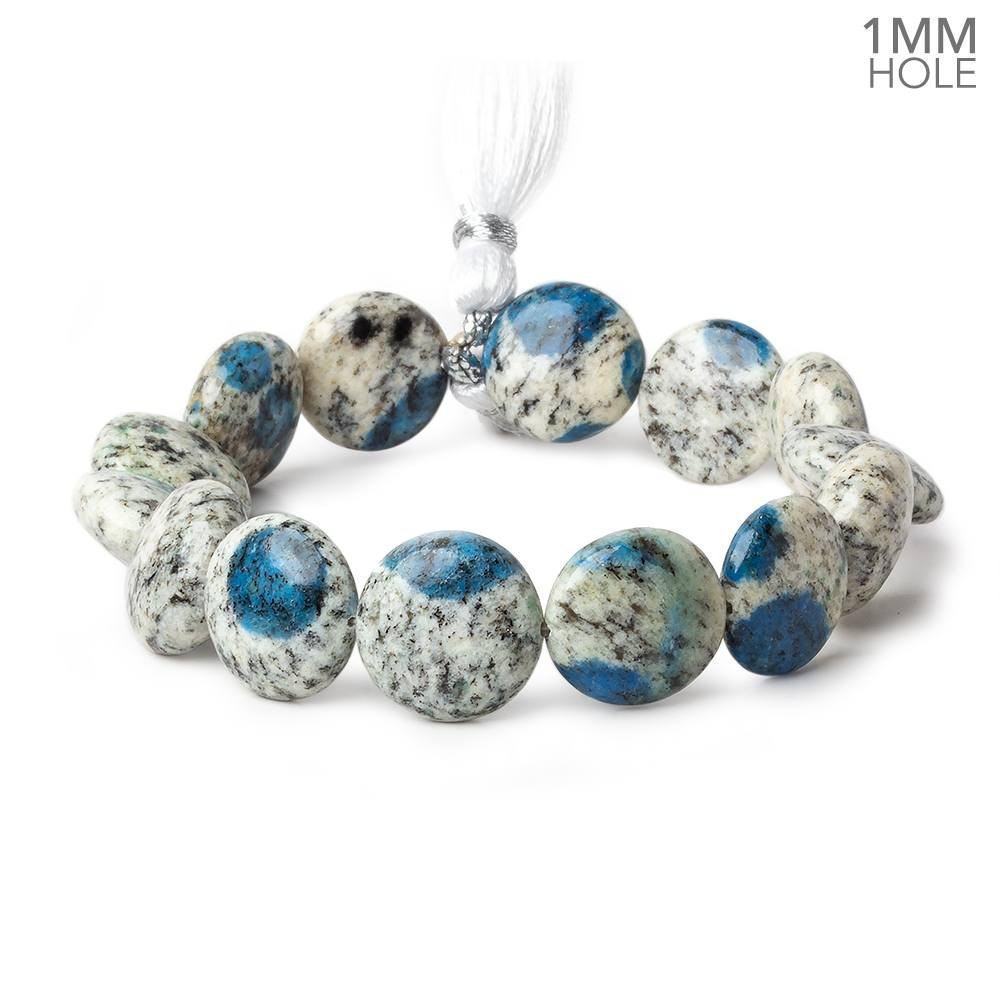 15mm K2 Azurite Granite "K2 Jasper" plain coin beads 8 inch 14 pieces 1mm hole - Beadsofcambay.com