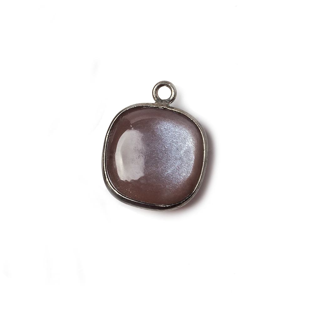 15mm Black Gold Bezel Chocolate Moonstone plain square pendant 1 bead - Beadsofcambay.com
