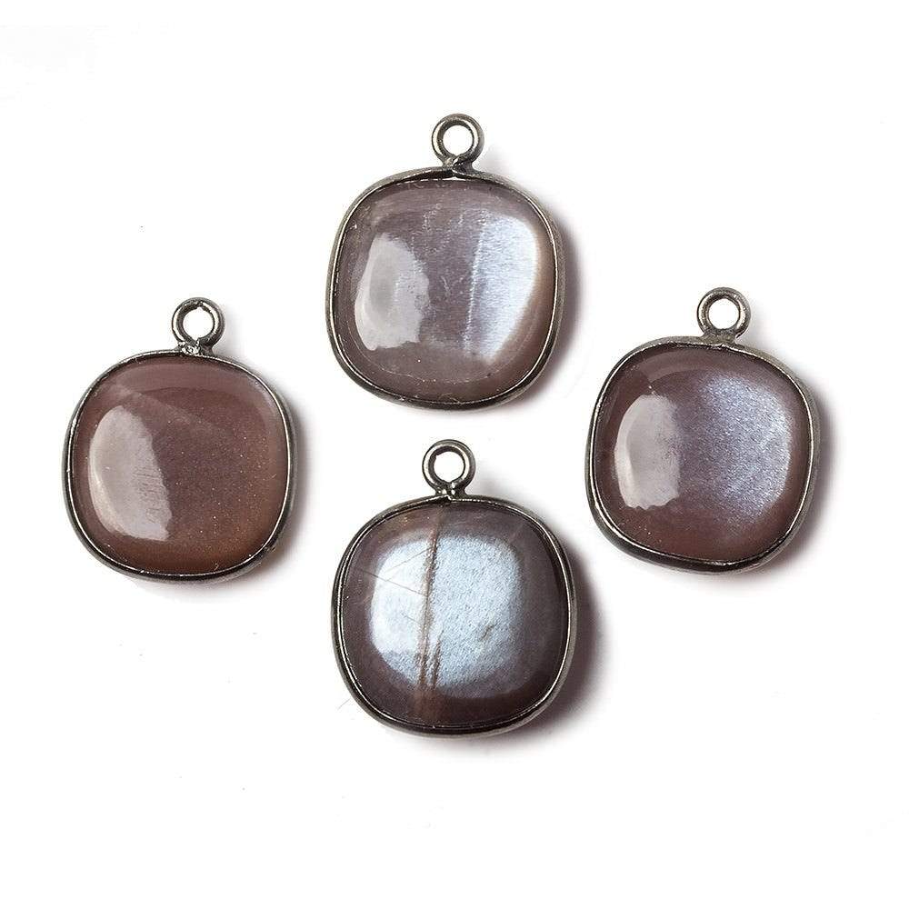 15mm Black Gold Bezel Chocolate Moonstone plain square pendant 1 bead - Beadsofcambay.com
